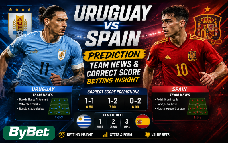 Uruguay vs Spain Prediction, Team News & Correct Score Betting Insight